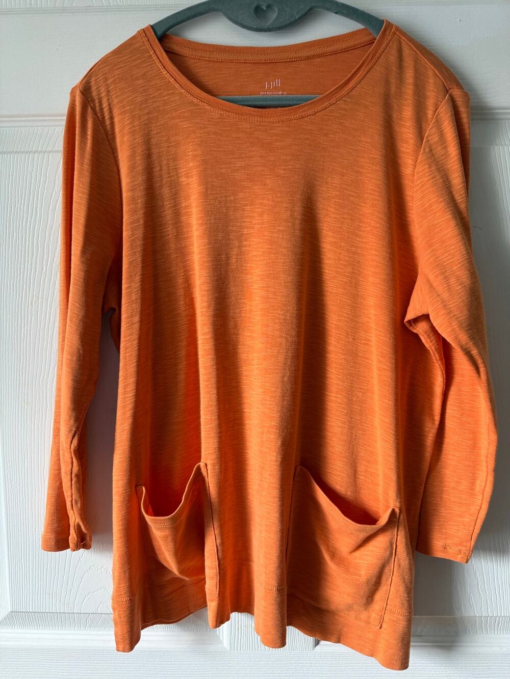 J. Jill Pima Cotton Two Pocket Long Sleeve Tee Orange Sz M Lagenlook Minimalist